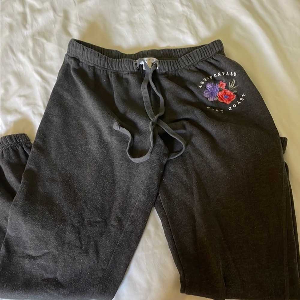 Aeropostale Black Pants with Floral Embroidery